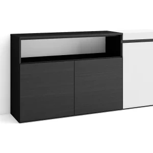 Dressoir, Opbergkast, 150x35x75cm, 3 Deuren, Woonkamer, hal, Wit en Zwart