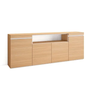 Dressoir, Opbergkast, 200x35x75cm, 4 Deuren, Woonkamer, hal, Eiken soft en Wit