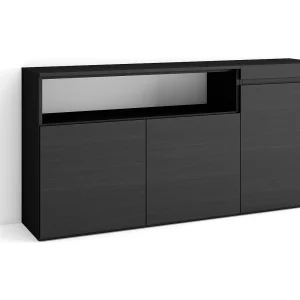 Dressoir, Opbergkast, 150x35x75cm, 3 Deuren, Woonkamer, hal, Zwart