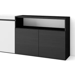 Dressoir, Opbergkast, 150x35x75cm, 3 Deuren, Woonkamer, hal, Wit en Zwart