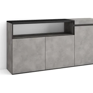 Dressoir, Opbergkast, 150x35x75cm, 3 Deuren, Woonkamer, hal, Cement