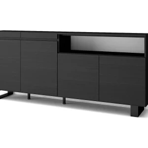 Dressoir, Opbergkast, 200x35x87cm, 4 Deuren, Industrieel design, Zwart Dressoir, Opbergkast, 200x35x87cm, 4 Deuren, Industrieel design, Zwart