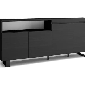 Dressoir, Opbergkast, 200x35x87cm, 4 Deuren, Industrieel design, Zwart Dressoir, Opbergkast, 200x35x87cm, 4 Deuren, Industrieel design, Zwart