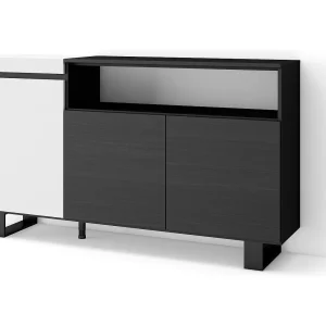 Dressoir, Opbergkast, 150x35x87cm, 3 Deuren, Industrieel design, Wit en Zwart