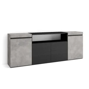 Dressoir, Opbergkast, 200x35x75cm, 4 Deuren, Woonkamer, hal, Cement