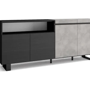 Dressoir, Opbergkast, 200x35x87cm, 4 Deuren, Industrieel design, Cement Dressoir, Opbergkast, 200x35x87cm, 4 Deuren, Industrieel design, Cement