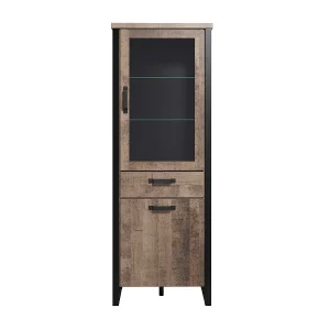 Vitrine 2 deuren 1 lade in MDF hout en zwart staal Adeline Vitrine 2 deuren 1 lade in MDF hout en zwart staal Adeline