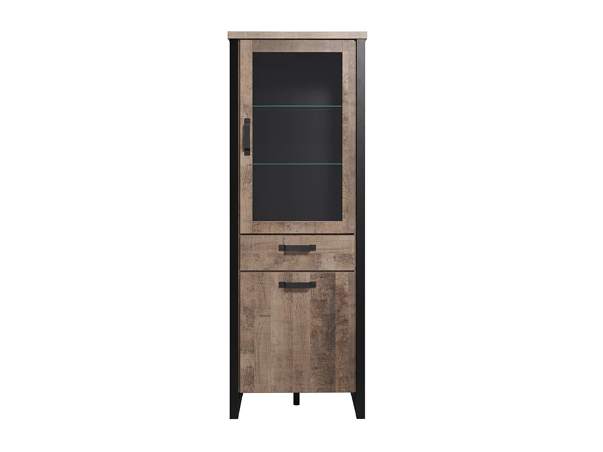 Vitrine 2 deuren 1 lade in MDF hout en zwart staal Adeline
