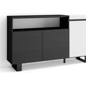 Dressoir, Opbergkast, 150x35x87cm, 3 Deuren, Industrieel design, Wit en Zwart