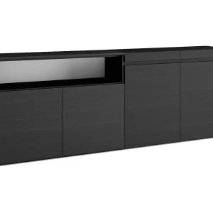 Dressoir, Opbergkast, 200x35x75cm, 4 Deuren, Woonkamer, hal, Zwart Dressoir, Opbergkast, 200x35x75cm, 4 Deuren, Woonkamer, hal, Zwart