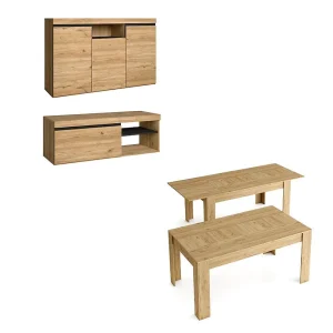 Furniture Set, NATORE MODEL, Buffet -Mueble TV 120cm – Uitbreidbare tabel, Eetkamer, Eik en zwart, Industriële stijl Furniture Set, NATORE MODEL, Buffet -Mueble TV 120cm – Uitbreidbare tabel, Eetkamer, Eik en zwart, Industriële stijl