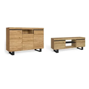 Furniture Set, NATORE MODEL, Buffet-mueble tv 140cm, Eetkamer, Eik en zwart, Industriële stijl Furniture Set, NATORE MODEL, Buffet-mueble tv 140cm, Eetkamer, Eik en zwart, Industriële stijl