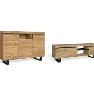 Furniture Set, NATORE MODEL, Buffet-mueble tv 160cm, Eetkamer, Eik en zwart, Industriële stijl Furniture Set, NATORE MODEL, Buffet-mueble tv 160cm, Eetkamer, Eik en zwart, Industriële stijl