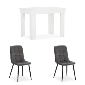Eettafel en stoelen 90×60 cm wit en grijs