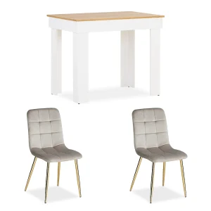 Eettafel 90x73x60 cm witte eik crème fluweel Eettafel 90x73x60 cm witte eik crème fluweel