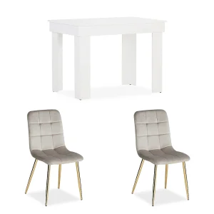 Eettafel 90x73x60 cm wit, crème fluwelen stoelen Eettafel 90x73x60 cm wit, crème fluwelen stoelen