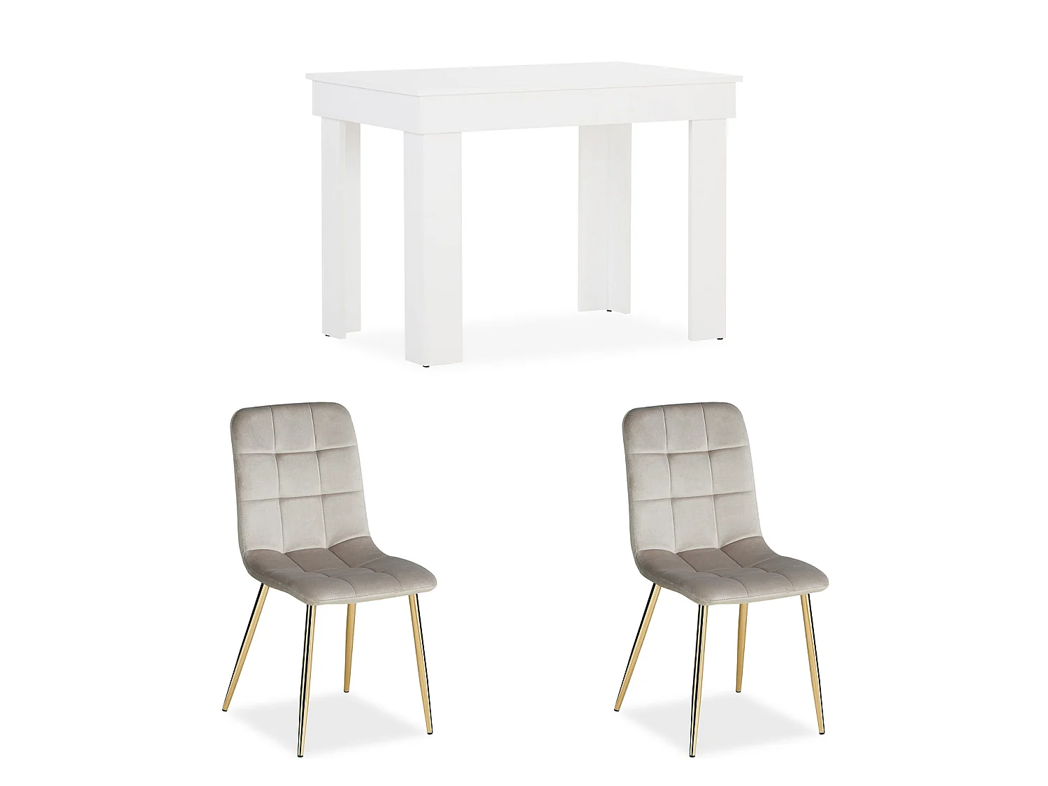 Eettafel 90x73x60 cm wit, crème fluwelen stoelen