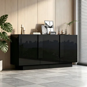 Dressoir met hoogglans afwerking voor de woonkamer – 160 x 35 x 60 cm – met 3 deuren + 6 planken – spaanplaat – zwart