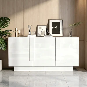 Dressoir met hoogglans afwerking voor de woonkamer – 160 x 35 x 60 cm – met 3 deuren + 6 planken – spaanplaat – wit