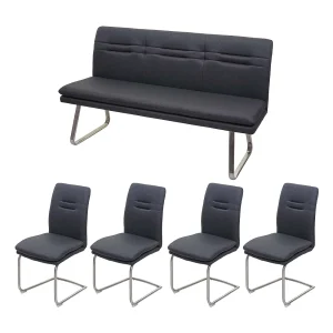 Eetkamer-set MCW-H70, donkergrijs 160cm Eetkamer-set MCW-H70, donkergrijs 160cm