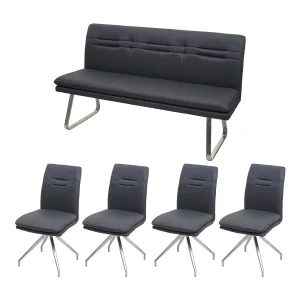 Eetkamer set MCW-H70, donkergrijs 160cm Eetkamer set MCW-H70, donkergrijs 160cm