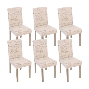 Eetkamerstoel van textiel Littau (set van 6), Textiel met schrift, crème, poten structuur – eik Eetkamerstoel van textiel Littau (set van 6), Textiel met schrift, crème, poten structuur – eik