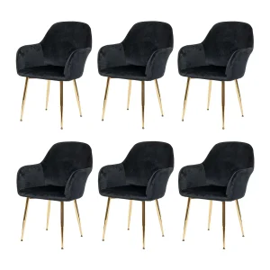 Eetkamerstoel MCW-F18 (set van 6), zwart fluweel, gouden poten Eetkamerstoel MCW-F18 (set van 6), zwart fluweel, gouden poten