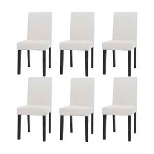 Eetkamerstoel Littau Cord (set van 6), crème, donkere poten Eetkamerstoel Littau Cord (set van 6), crème, donkere poten