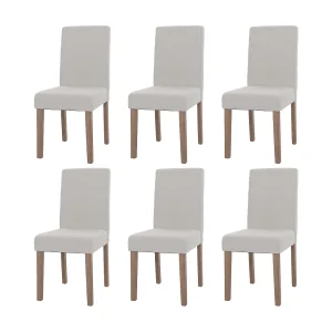 Eetkamerstoel Littau Bouclé (set van 6), crème, naturelkleurige poten Eetkamerstoel Littau Bouclé (set van 6), crème, naturelkleurige poten