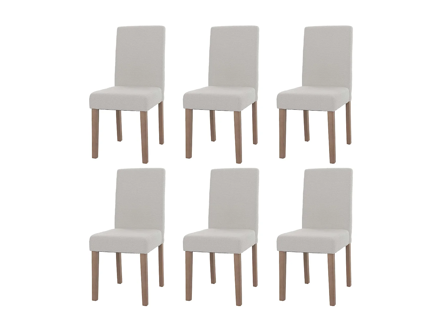 Eetkamerstoel Littau Bouclé (set van 6), crème, naturelkleurige poten