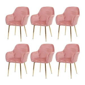 Eetkamerstoel MCW-F18 (set van 6), fluweel oud roze, gouden poten Eetkamerstoel MCW-F18 (set van 6), fluweel oud roze, gouden poten