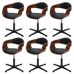 Eetkamerstoel MCW-H46 (set van 6),  Walnoot-look kunstleer zwart
