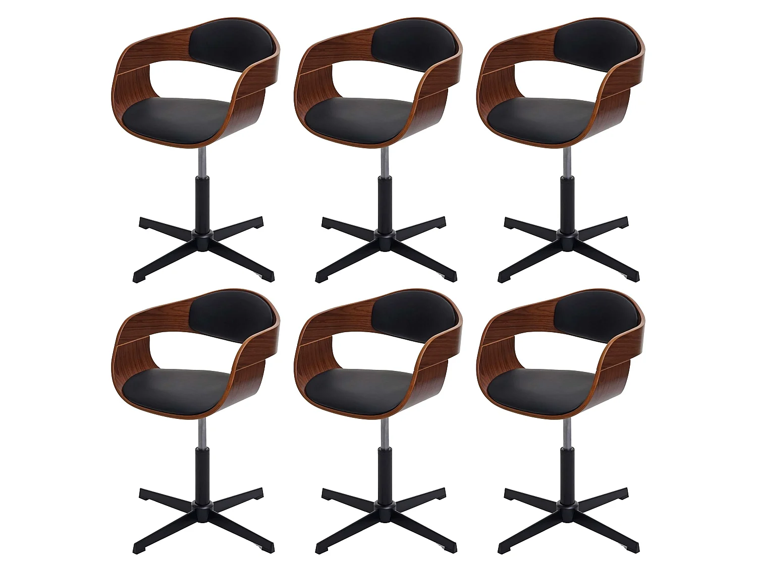 Eetkamerstoel MCW-H46 (set van 6), Walnoot-look kunstleer zwart