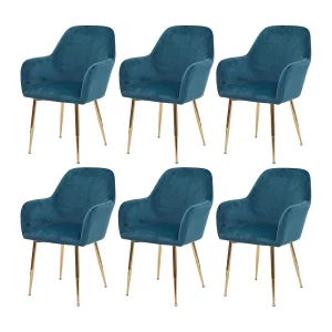 Eetkamerstoel MCW-F18 (set van 6), fluweel mint, gouden poten Eetkamerstoel MCW-F18 (set van 6), fluweel mint, gouden poten