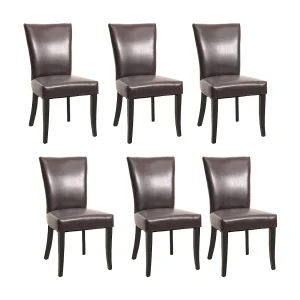 Eetkamerstoel Edinburgh (set van 6), kunstleer, bruin, donkere poten Eetkamerstoel Edinburgh (set van 6), kunstleer, bruin, donkere poten