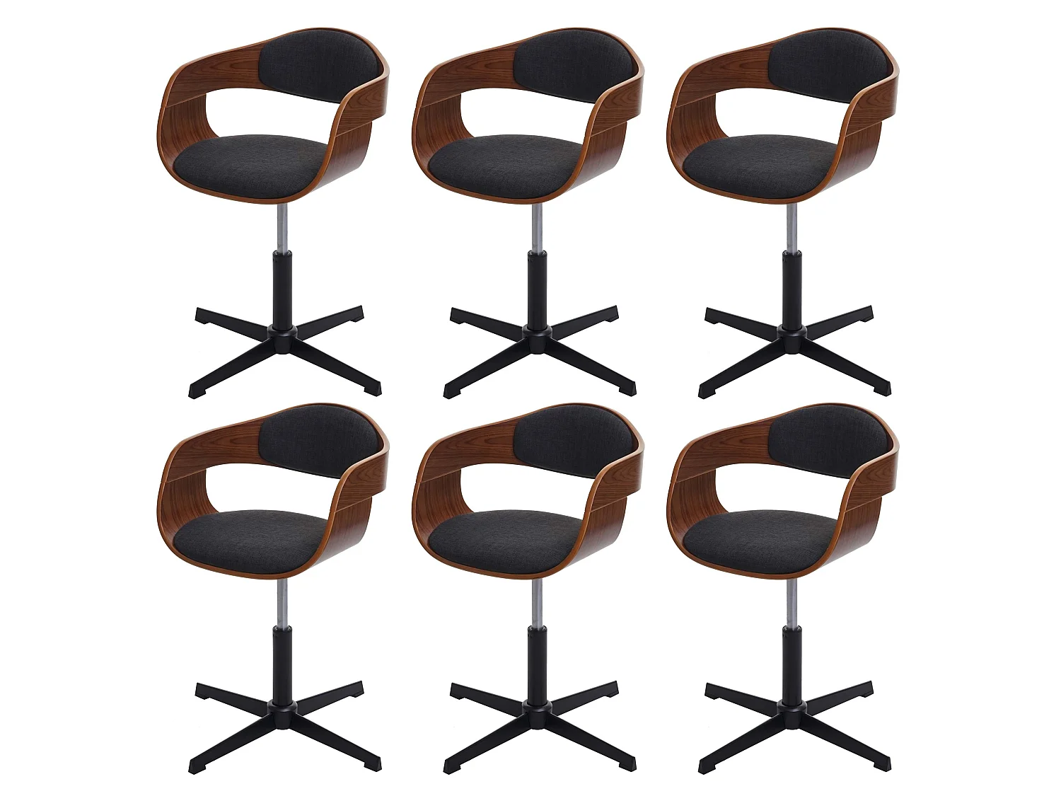 Eetkamerstoel MCW-H46 (set van 6), walnoot-look, stof donkergrijs