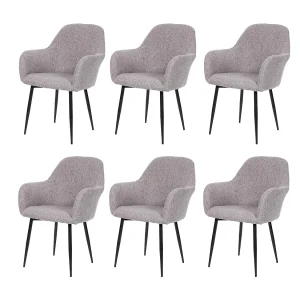 Eetkamerstoel MCW-F18 (set van 6), stof/textiel grijs, zwarte poten Eetkamerstoel MCW-F18 (set van 6), stof/textiel grijs, zwarte poten