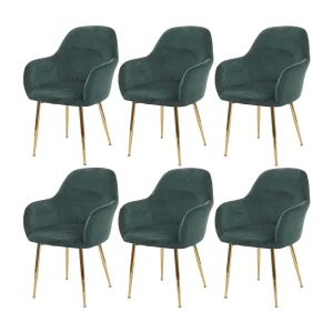 Eetkamerstoel MCW-F18 (set van 6), Fluweel groen, gouden poten Eetkamerstoel MCW-F18 (set van 6), Fluweel groen, gouden poten