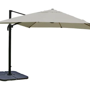 Draaibare zweefparasol MCW-A96 II, creme-grijs met standaard, draaibaar Draaibare zweefparasol MCW-A96 II, creme-grijs met standaard, draaibaar
