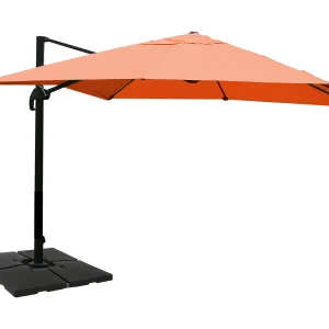 Draaibare zweefparasol MCW-A96 III, terracotta met standaard, draaibaar Draaibare zweefparasol MCW-A96 III, terracotta met standaard, draaibaar