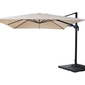 Draaibare zweefparasol MCW-A96 III, crème met standaard, draaibaar Draaibare zweefparasol MCW-A96 III, crème met standaard, draaibaar