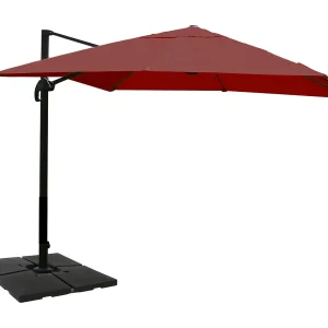 Draaibare zweefparasol MCW-A96 III, bordeaux met voet, draaibaar Draaibare zweefparasol MCW-A96 III, bordeaux met voet, draaibaar
