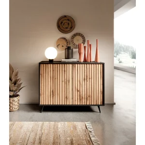 Dressoir met lamellenfronten – 104 cm – zwart / wotan eiken – BELLO Dressoir met lamellenfronten – 104 cm – zwart / wotan eiken – BELLO
