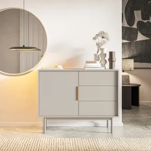 Enkeldeurs dressoir – 104 cm – met drie laden – taupe (grijsbeige) – VIVIARO
