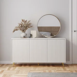 Dressoir met lamellenfronten – 154 cm – wit met gouden poten – BELLO Dressoir met lamellenfronten – 154 cm – wit met gouden poten – BELLO