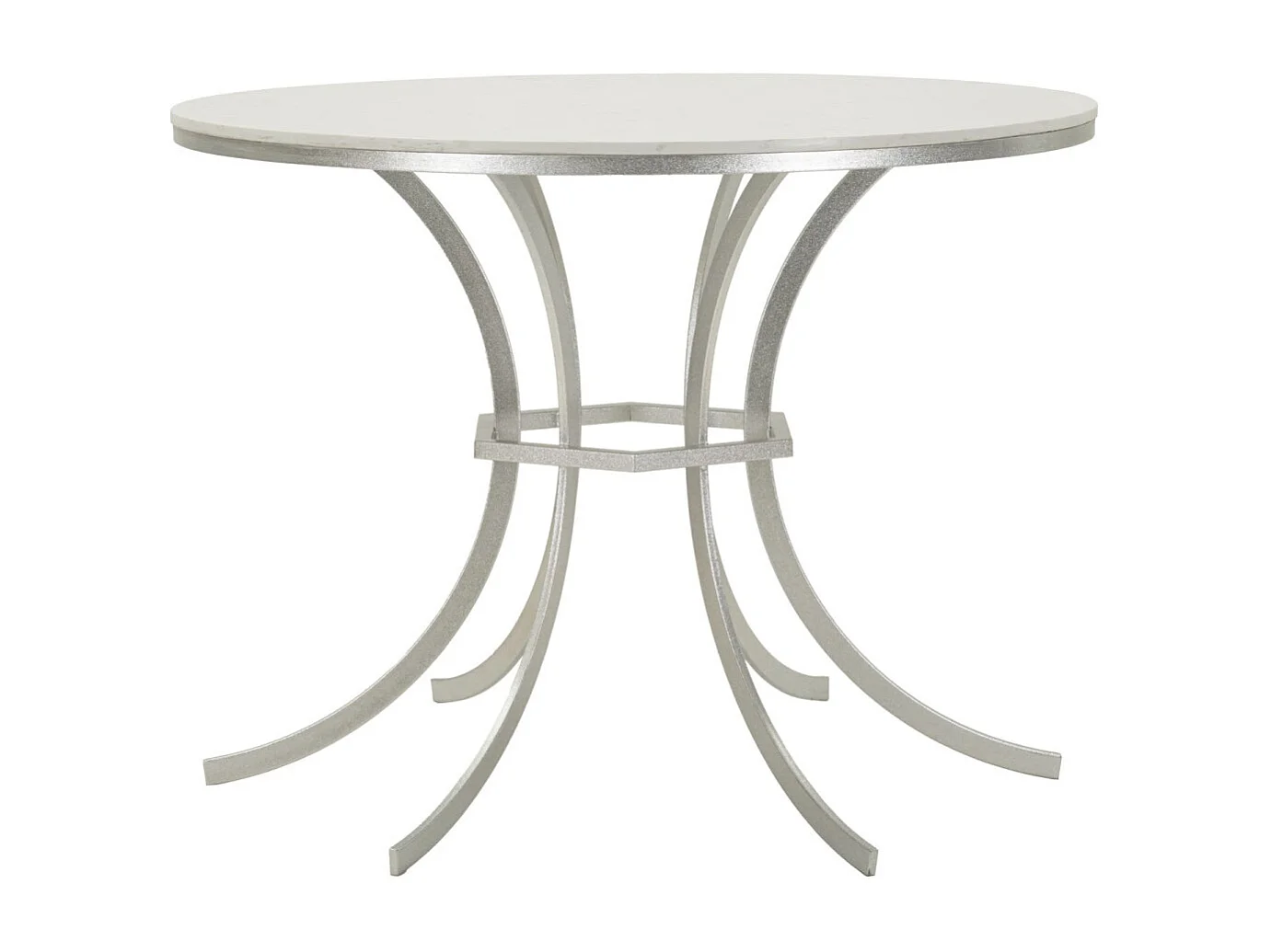 Eettafel van zilverkleurig metaal en marmer, ø 100x76,5 cm