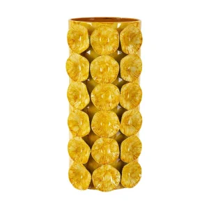 Gele metalen vaas 16x15x33 cm Gele metalen vaas 16x15x33 cm