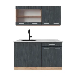 Eenpersoonskeuken zwart beton/goud eiken 140x60x81.6 r-line Eenpersoonskeuken zwart beton/goud eiken 140x60x81.6 r-line