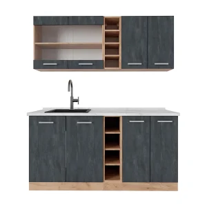 Eenpersoonskeuken zwart beton/goud eiken 160x60x81.6 r-line