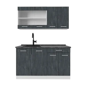 Eenpersoonskeuken zwart beton/wit 140x60x81.6 r-line